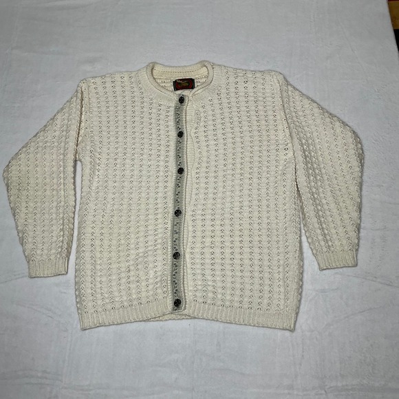 Vintage 90's Alps Ivory Chunky Handknit Floral Sweater Womens Grandma Fashion - Picture 2 of 7